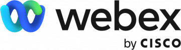 Cisco Webex Logo mit modernem, farbverlaufendem „W“-Symbol in Blau und Grün sowie dem Schriftzug „webex by Cisco“, Sinnbild für eine All-in-One-Plattform für Videokonferenzen, Collaboration-Tools und hybride Arbeitsumgebungen.
