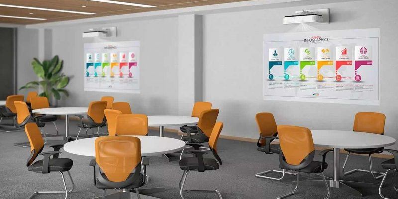 Epson Ultrakurzdistanz-Laserprojektor: Skalierbarer 4KE-Projektor für jeden Raumtyp; hier in der Kantine