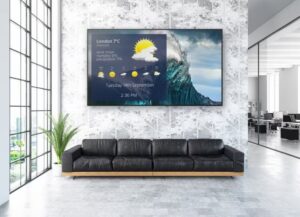 Sony Digital Signage Display mit Teos Software für den Empfangsbereich